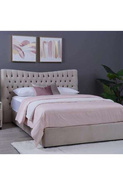 PAN HOME رأس سرير مارس مخملي بيج L-160: ارتفاع 125 سم