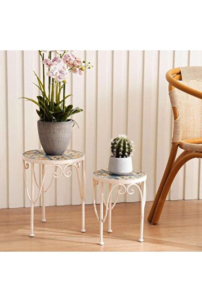 PAN HOME Medley 2-piece Round Metal Planter Stand - White