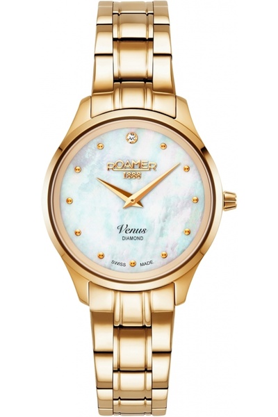 Roamer Ceas de damă 601857 48 89 20 — clasic auriu cu diamante.