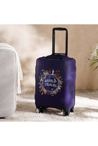 PAN HOME غطاء أمتعة مطبوع عليه World Travel كبير الحجم - أزرق