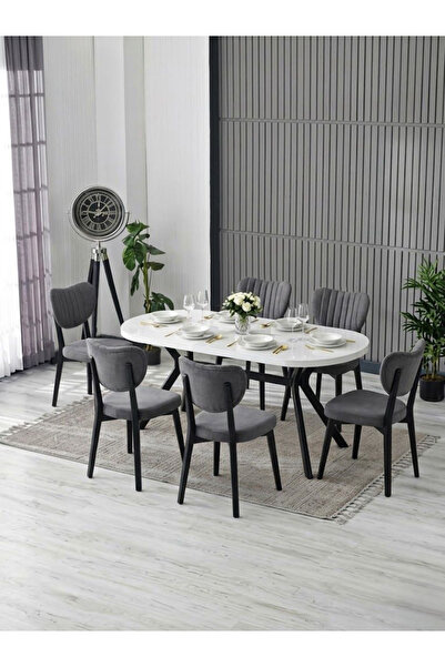 JoyMassa NOVA MDF YEMEK MASASI TAKIMI (6 ADET ELMA SANDALYE/ 90X180 CM YEMEK ...