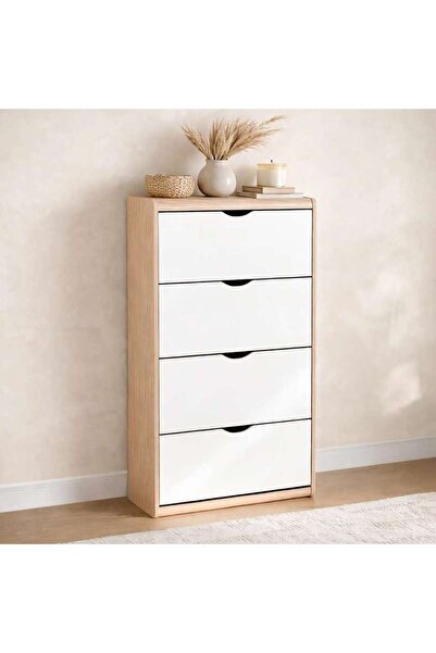 PAN HOME Maguri Shoe Rack 24 Pairs With 4 Door - White & Natural