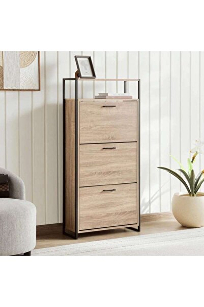 PAN HOME Tessa Shoe Rack 12 Pairs With 3 Drawer 1 Shelf - Natural & Black
