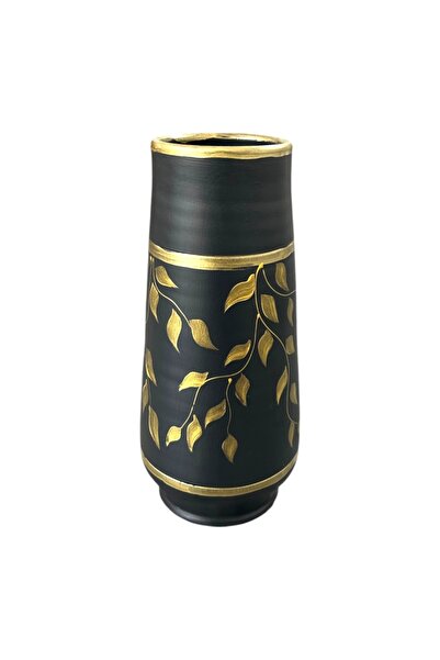 Ceramica Martinescu Vaza din ceramica neagra de marginea, 30 cm, pictata manu...