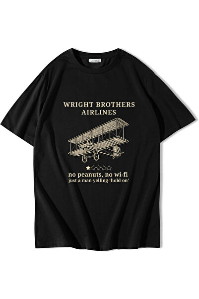 BRZ COLLECTION Ουνισέξ Υπερμεγέθες Μπλουζάκι Wright Brothers Airlines Μαύρο