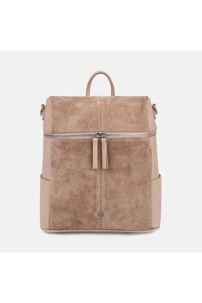 Desa Women's Beige Suede Detailed Zippered Backpack