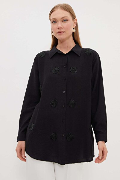 Fulla Moda Fullamodest Beaded Embroidered Casual Shirt