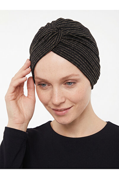 elysianfidan Simli Agraf Black-Gold Ready-To-Wear Turban Hijab Cap Suitable f...