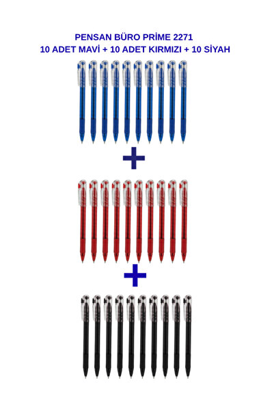Pensan 2271 Office Prime Ballpoint Pen Set 30 Pieces (10 Black + 10 Blue + 10...