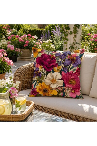 Piloji Colorful Floral Pattern Decorative Throw Pillow Cover 43X43 cm Garden ...