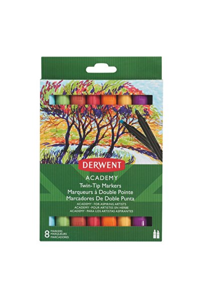 Derwent Маркери с 2 върха, скосен връх, 8 броя/комплект, АКАДЕМИЯ