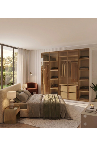 Dian Mobilya Bronz Camlı 5 Kapılı Gardırop Gövde Tamamı MDF