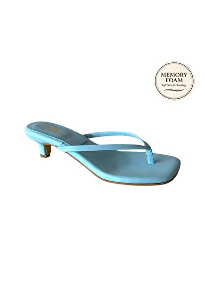 Tkees Women's Mini Heel Flip-Flops Blue Slippers