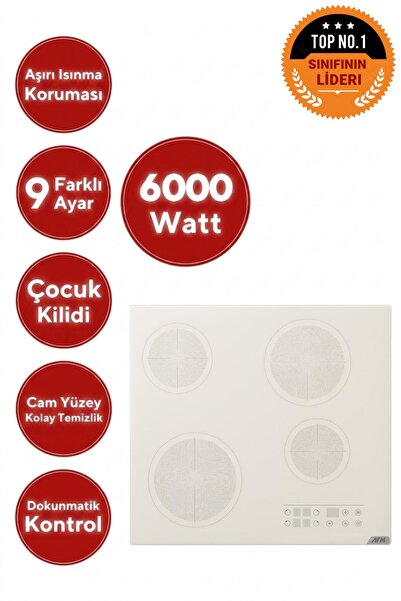 AFM tech V6-05 BEYAZ Elektrikli Vitroseramik Ankastre Ocak Dokunmatik Dijital...