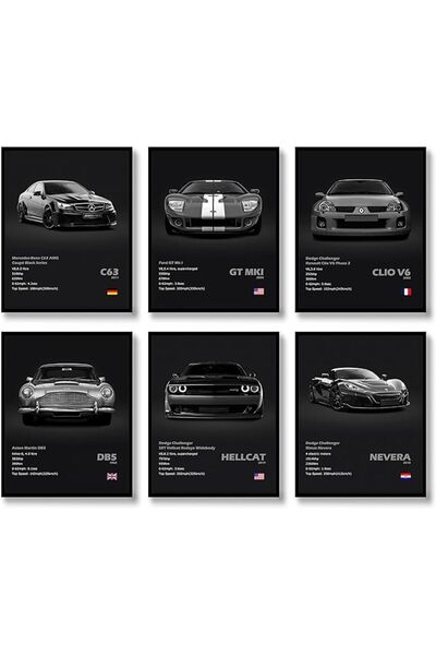 ESSESORIES Modern Super Car Racing Car Poster Wall Art Set of 6 Room Decor Se...