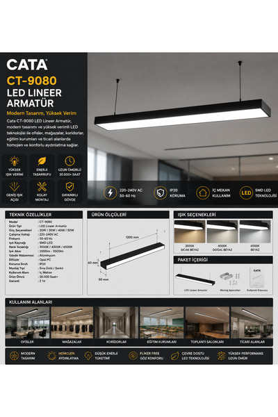 Markasız ucuz CT-9080 LED Lineer Armatür Yüksek Verimli LED Bant Armatür İç M...