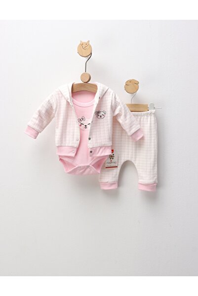 MiniKids Set 3 piese, Fetita Urs si Fundita, cu roz