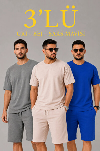 Asmedo Men's 2-piece oversize t-shirt shorts set summer two thread fabric - g...