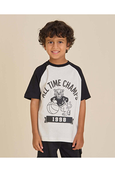 REDTAG Boys White And Black Printed T-Shirt Set Pack of 2