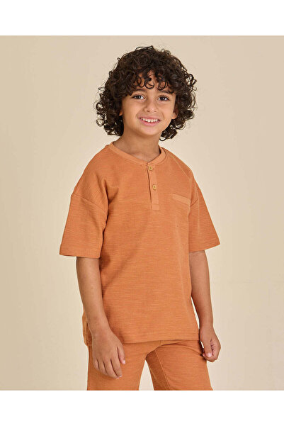 REDTAG Boys Orange Plain T-shirt