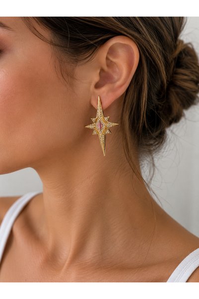 ANKA JEWELLRY أقراط نسائية بتصميم نجمة من الحجر الوردي الصلب