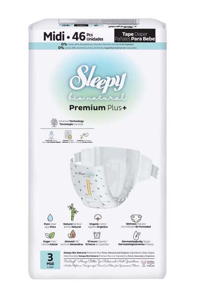 Sleepy Scutece bebeluși BIO PREMIUM - mărimea 3 Midi, 4-9kg, 46 bucăți