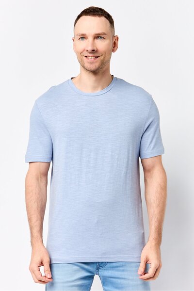 Calvin Klein Men Crew Neck Short Sleeve Embroidered Logo T-Shirt, Light Blue