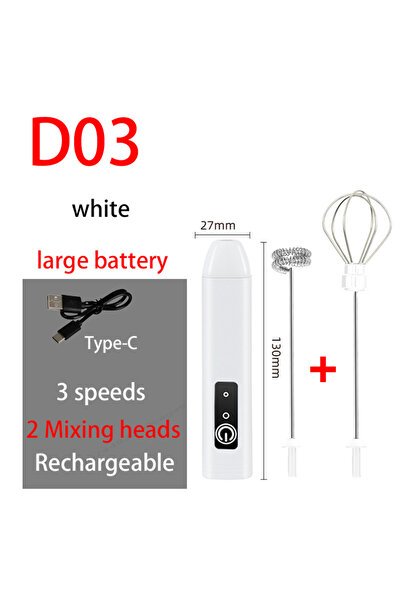 Choice8 03-2IN1-W MINI Coffee Frother USB Rechargeable 3 Speeds Foam Maker Co...
