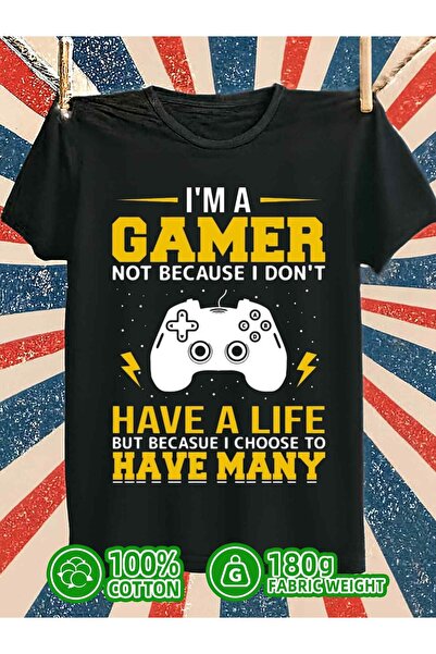 LİNA06 تي شيرت 180G 100% Gamer Life |   أسود، مناسب لجميع المواسم، تصميم رياض...