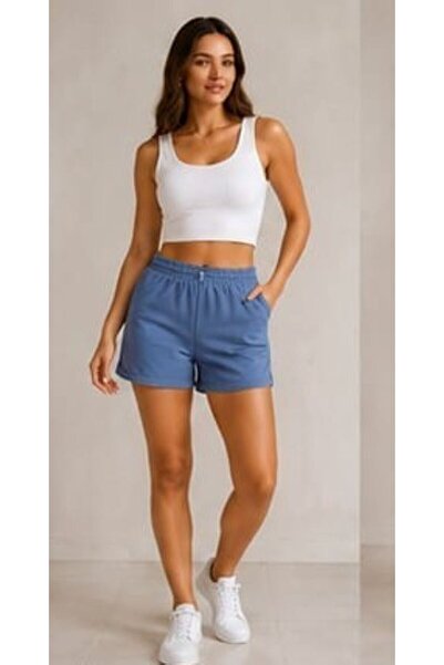 Reçel Renkli beli lastikli cepli short