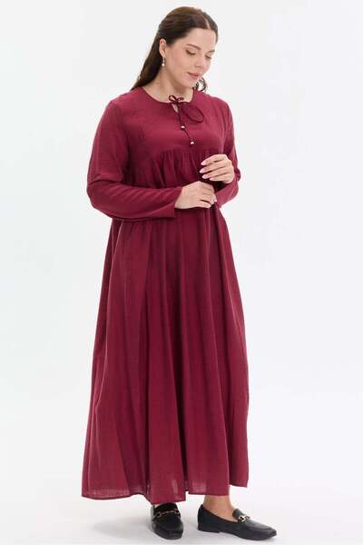 KADO OUTLET Women's Dress with Tie Collar and Drawstring