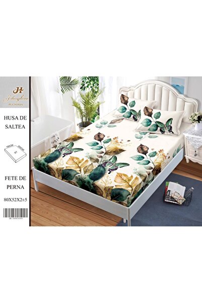 naniland.ro Husă de Pat Bumbac Satinat 2 Persoane 3 Piese Cu Elastic 180x200 cm
