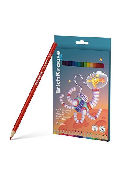 OEM Creioane colorate triunghiulare ErichKrause Kids Space Animals 18 culori/set