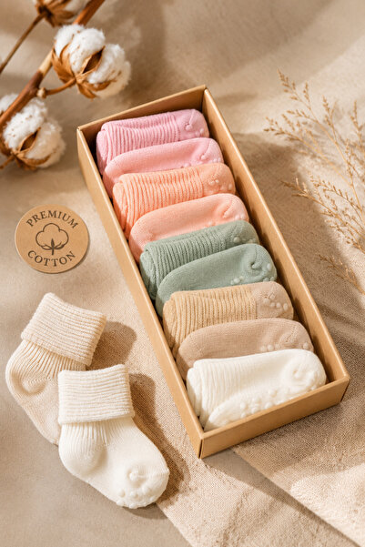 pufien Organik Pamuk 5'li Kutulu Unisex Premium Bebek Çorabı