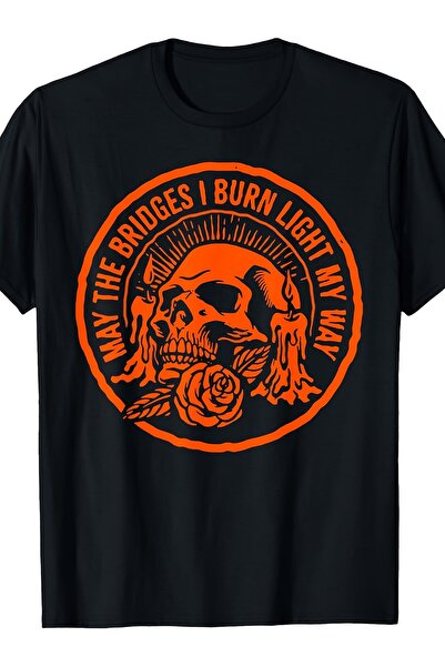 NOURAM تي شيرت بطبعة "May The Bridges I Burn Light My Way Skull Gothic Quote ...