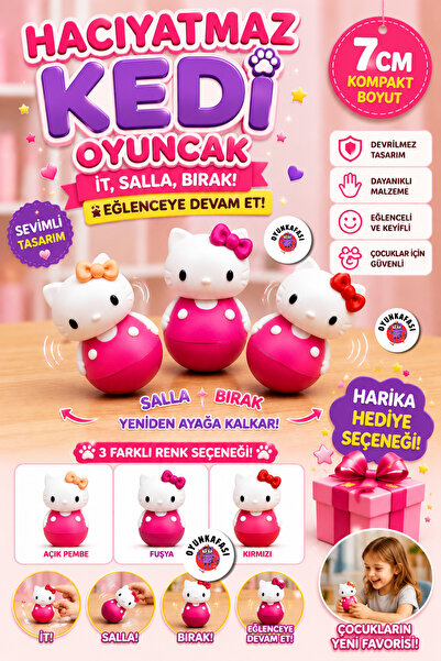 OYUNKAFASI Hacıyatmaz Kedi Oyuncak 7 CM Sallanan Devrilmez Oyuncak 1 Adet- Ço...