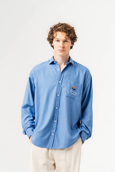 go gang own Tranquil Long Sleeve Embroidered Oversize Shirt with Pocket Detail