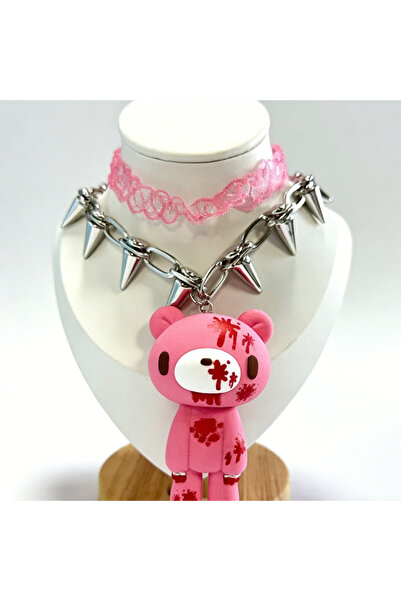 Choice8 Pink 2 Gloomy Bear Spike Choker Necklace, Y2K Gothic Punk Rivet Chain...