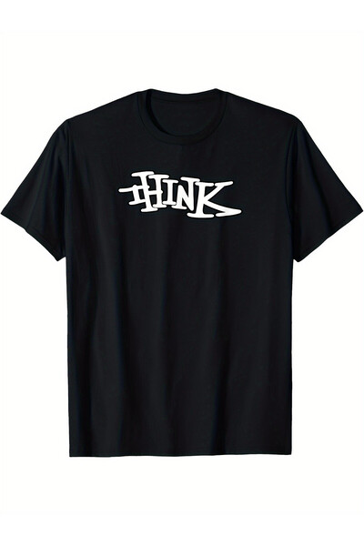 NOURAM تي شيرت رجالي أسود من THINK Skateboard Retro 1996 بأكمام قصيرة مع تصمي...