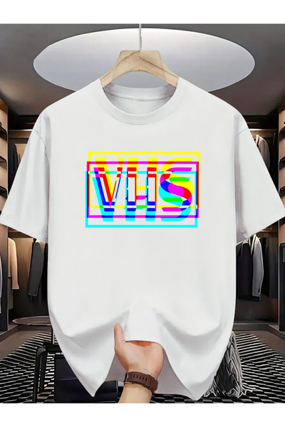 NOURAM تي شيرت بأكمام قصيرة بتصميم عتيق مطبوع عليه VHS، تصميم عتيق الطراز، من...