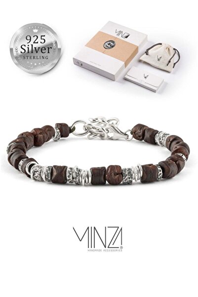 MINZA Nomad Men's Bracelet, Pure 925 Sterling Silver, Date Stone Beaded Brace...