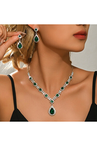 Choice1 ZT9102-green Simple and atmospheric water droplet necklace earrings t...