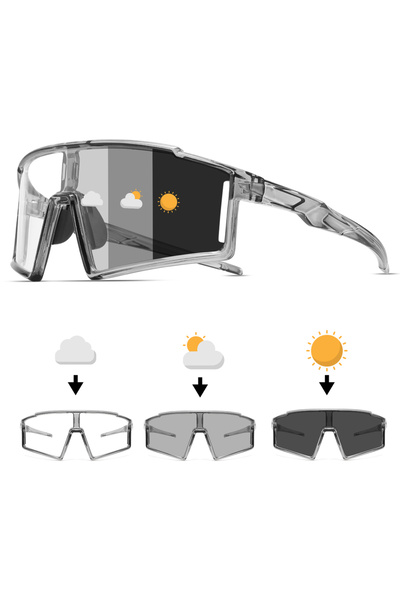 Choice1 C4-gray Photochromic One-Piece Sports Sunglasses - Oversized Wraparou...