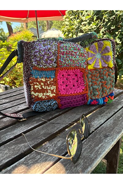 simarikcraft Patchwork Granny Square El Örgüsü Çanta | Bohem Renkli Kadın Omu...