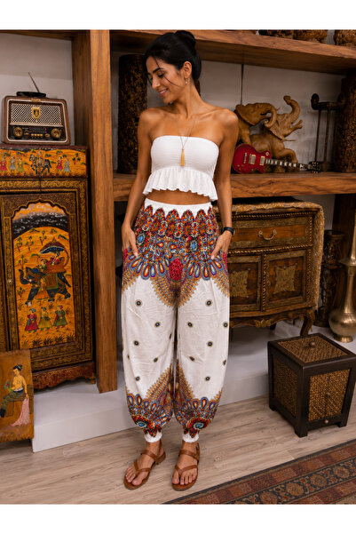 KESKİN AKSESUAR ETNİK DESENLİ ŞALVAR %100 RAYON KUMAŞ CEPLİ STANDART BEDEN (X...