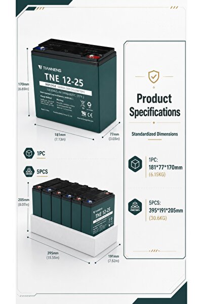 Camel ianneng TNE12-25 Deep Cycle Lead Acid Battery, 12V 25Ah Rechargeable Re...