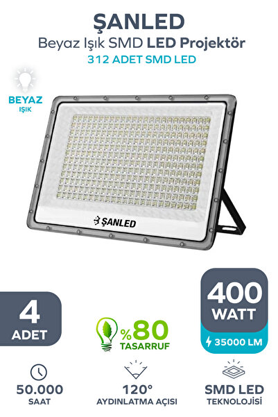 ŞANLED 400W 35.000 Lümen 6500k Beyaz Işık Smd Led Projektör 4 Adet