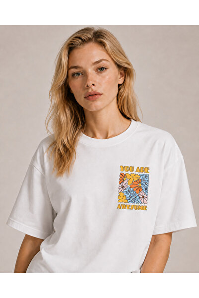 Unisex Your Are Awesome Baskılı Üç İplik Oversize T-shirt