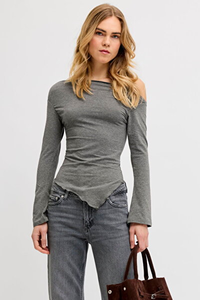 Jack & Jones Дамска блуза с асиметрична яка и дълъг ръкав - Теа