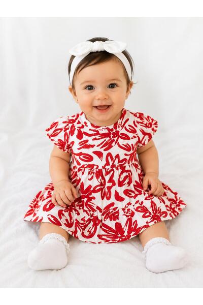 Oz Baby فستان صيفي قطني مزين بالزهور للفتيات الصغيرات بأكمام قصيرة من 6 إلى 1...